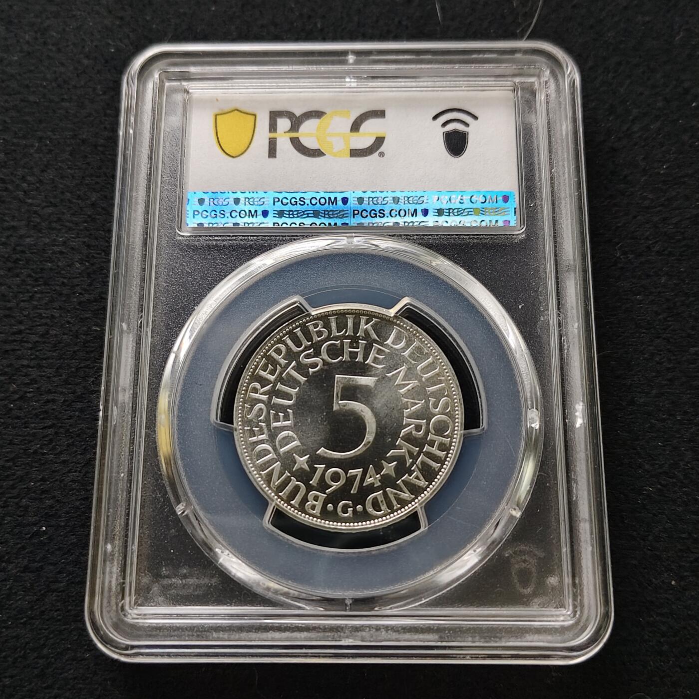 【全场包邮】纯粹捡漏拍489场（免费代拍第26场） 【收藏级·亚军分】德国联邦德国1974年5马克G厂飞鹰（29毫米11.2克）银币-PCGS MS67（更高分仅3枚）