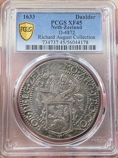 万国钱币拍卖第058期（万国新年大拍） PCGS XF45 1633年尼德兰联省共和国泽兰省武士大狮子1达尔德大银 此品种大多数图案模糊不清 此枚打制清晰原味深俊 特别是大狮子毛发齐全非常雄伟 稀少省份收藏级 PC唯一冠军分 Richard August名家旧藏