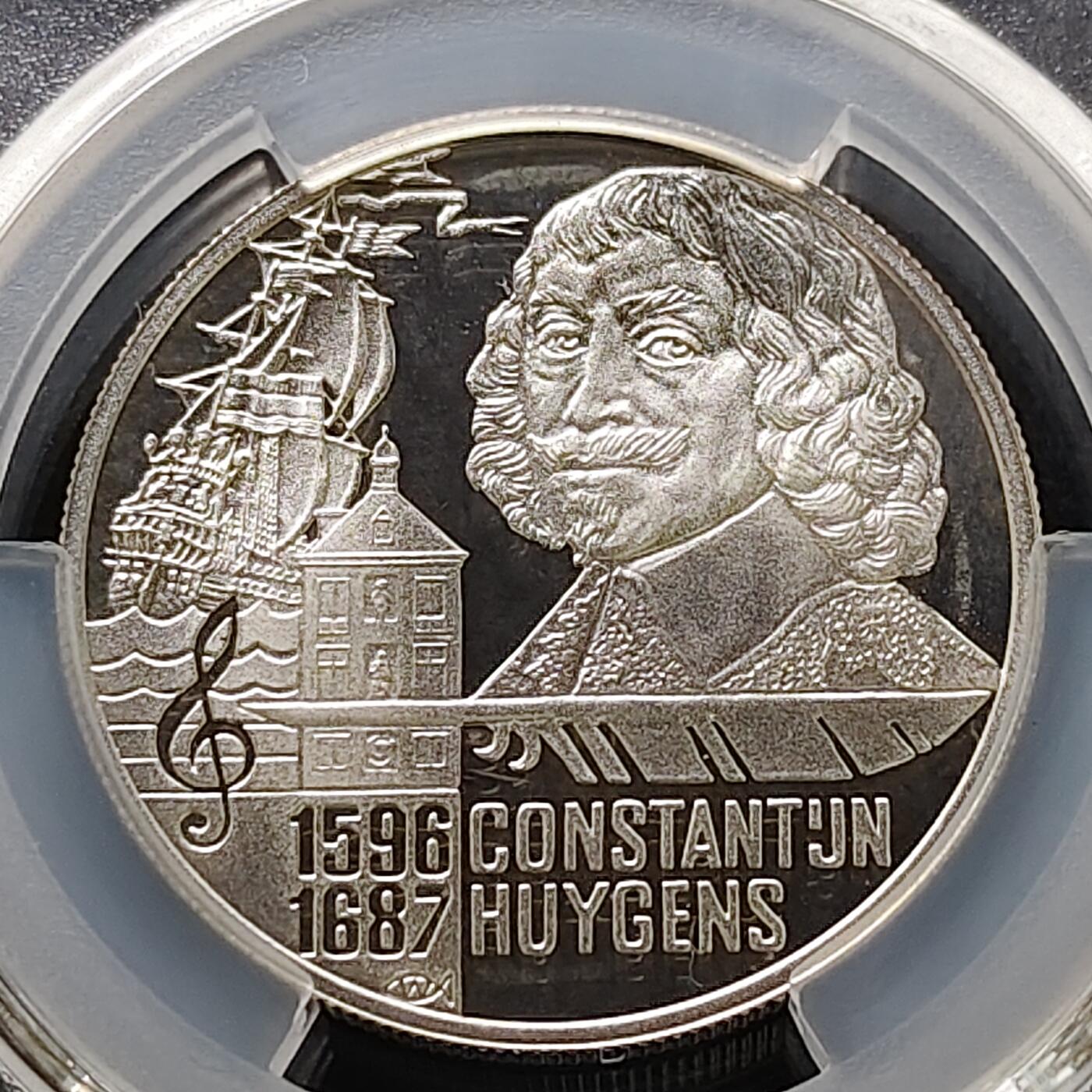 【全场包邮】纯粹捡漏拍489场（免费代拍第26场） 【收藏级·冠军分】荷兰1996年20欧诗人惠更斯诞生400周年精制纪念银币-PCGS PL68