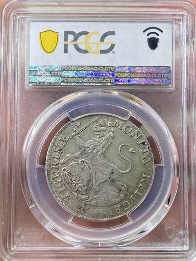 万国钱币拍卖第058期（万国新年大拍） PCGS AU53 1768年瑞士联邦苏黎世城市景观1/2泰勒 瑞士景观泰勒名品之一 苏黎世城市象征雄狮持剑威武 原味好状态