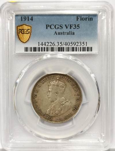 博洋堂世界钱币拍卖第154期（全场包邮） - PCGS VF35 英属澳大利亚1914年乔治五世1弗洛林银币