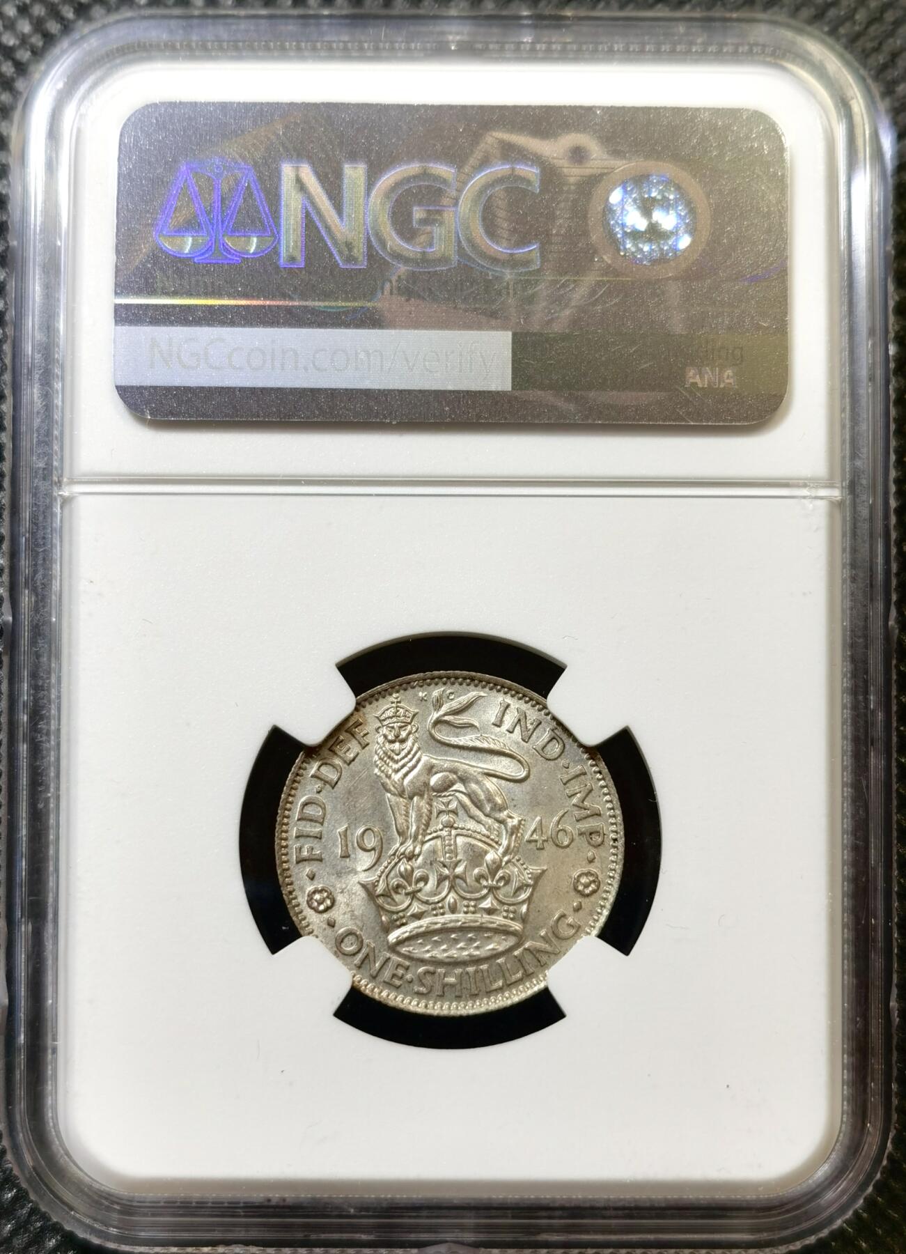 甄臻铺-世界币章拍卖（第45期）精品场拍品征集中，送拍享返佣金等优惠多多 NGC-MS62 英国1946乔治六世先令银币，英格兰版，UNC状态好