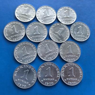 外国优质老铜币高银银币，周六九点倒数截拍，满百包邮，持续收拍 - 印度尼西亚1970年1卢布13枚