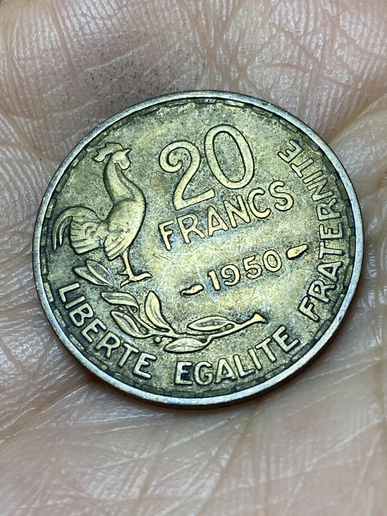 2025年第一百四十场(总第一百六十六场）外国好品散币场(免佣金) 少见–法兰西第四共和国1950单年份20法郎(头像后双排字)