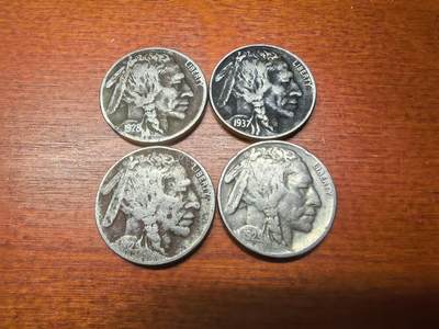 长老汇蛇年精选第八十七场拍卖 - 1928/29/37美国印第安水牛5分镍币4枚，年代和字迹清楚