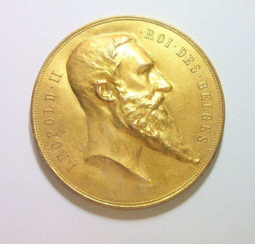 【艺术】比利时艺术大章1894年 利奥波德二世高浮雕精制超大镀金章 60MM