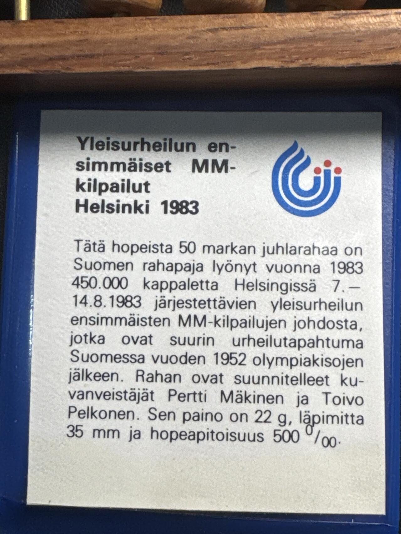 ❤️【币观天下】❤️ 第336期钱币拍卖- 2025.12.26周五晚上6点半场-长期征集拍品 稀少 芬兰早期原包装带证书1983年世界田径锦标赛纪念银币21.8克