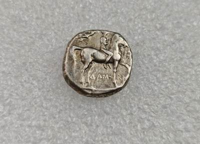 瓶子🏺第222期拍卖会 -  古希腊塔拉斯骑海豚的少年和骑士银币  公元前302-前280年塔拉斯城发行  面值1诺姆斯银币  银色极好  重6.6克 直径16毫米