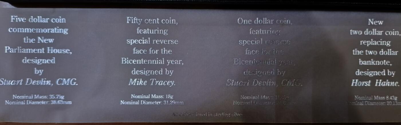 ❤️【币观天下】❤️ 第336期钱币拍卖- 2025.12.26周五晚上6点半场-长期征集拍品 澳大利亚1988年大师集藏装精制套币 此套为纪念澳大利亚两百周年特别发行，包含50分，1/2/5澳元，其中1/2澳元为该面值第一枚发行的银币，50分的发行年份则是1989 原盒证 含纯银68.18克