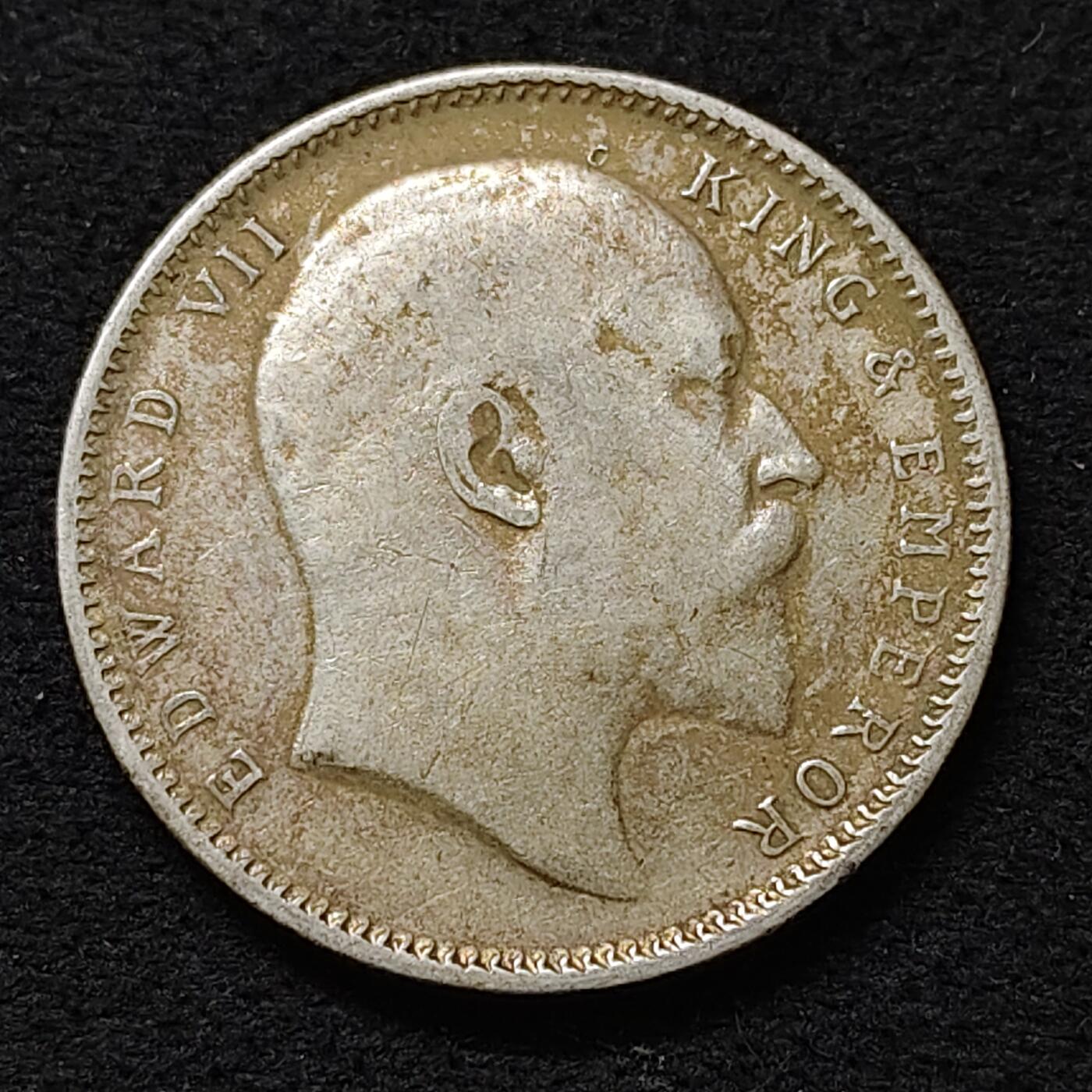 【全场包邮】纯粹捡漏拍489场（免费代拍第26场） 英属印度1907年爱德华七世1卢比（30.5毫米11.66克）银币