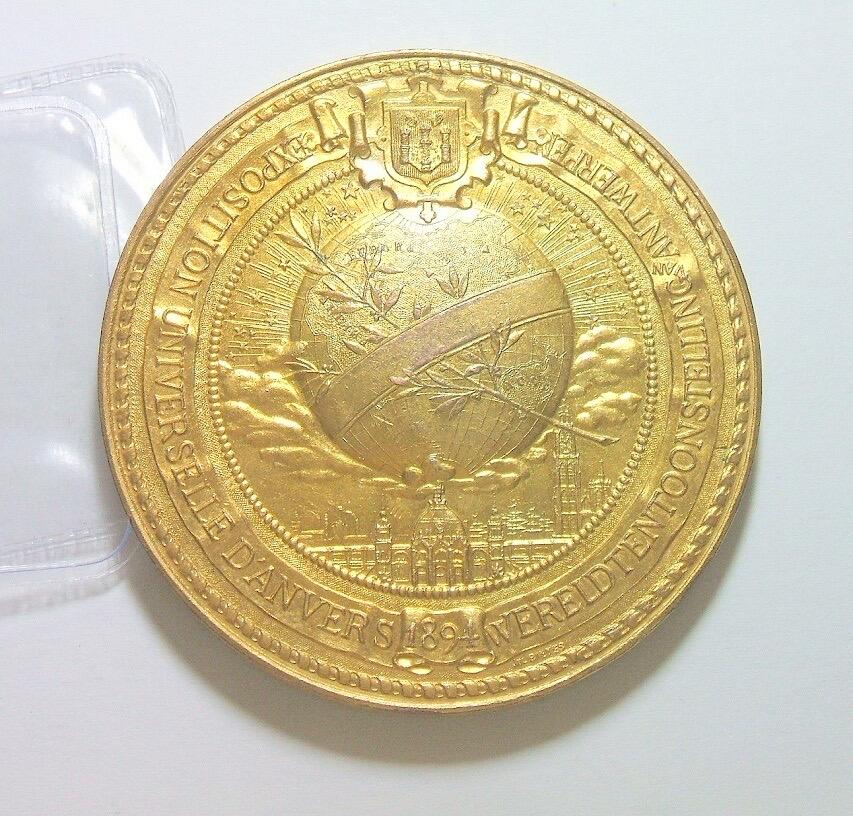 【艺术】比利时艺术大章1894年 利奥波德二世高浮雕精制超大镀金章 60MM