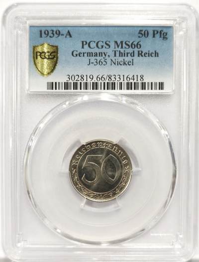 博洋堂世界钱币拍卖第154期（全场包邮） - PCGS MS66 德国1939年A版50芬尼坦克币，PCGS冠军分！
