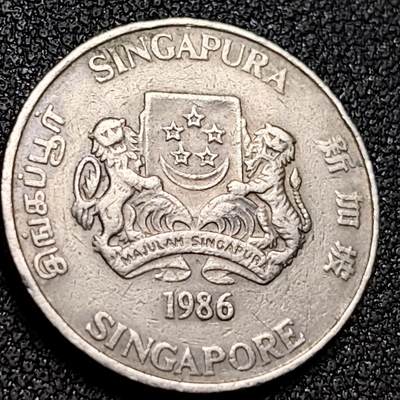 泉币菌-第154场-圣诞节专场 - 新加坡1986年20分 绒球花 高盾徽版 铜镍币 21.36mm