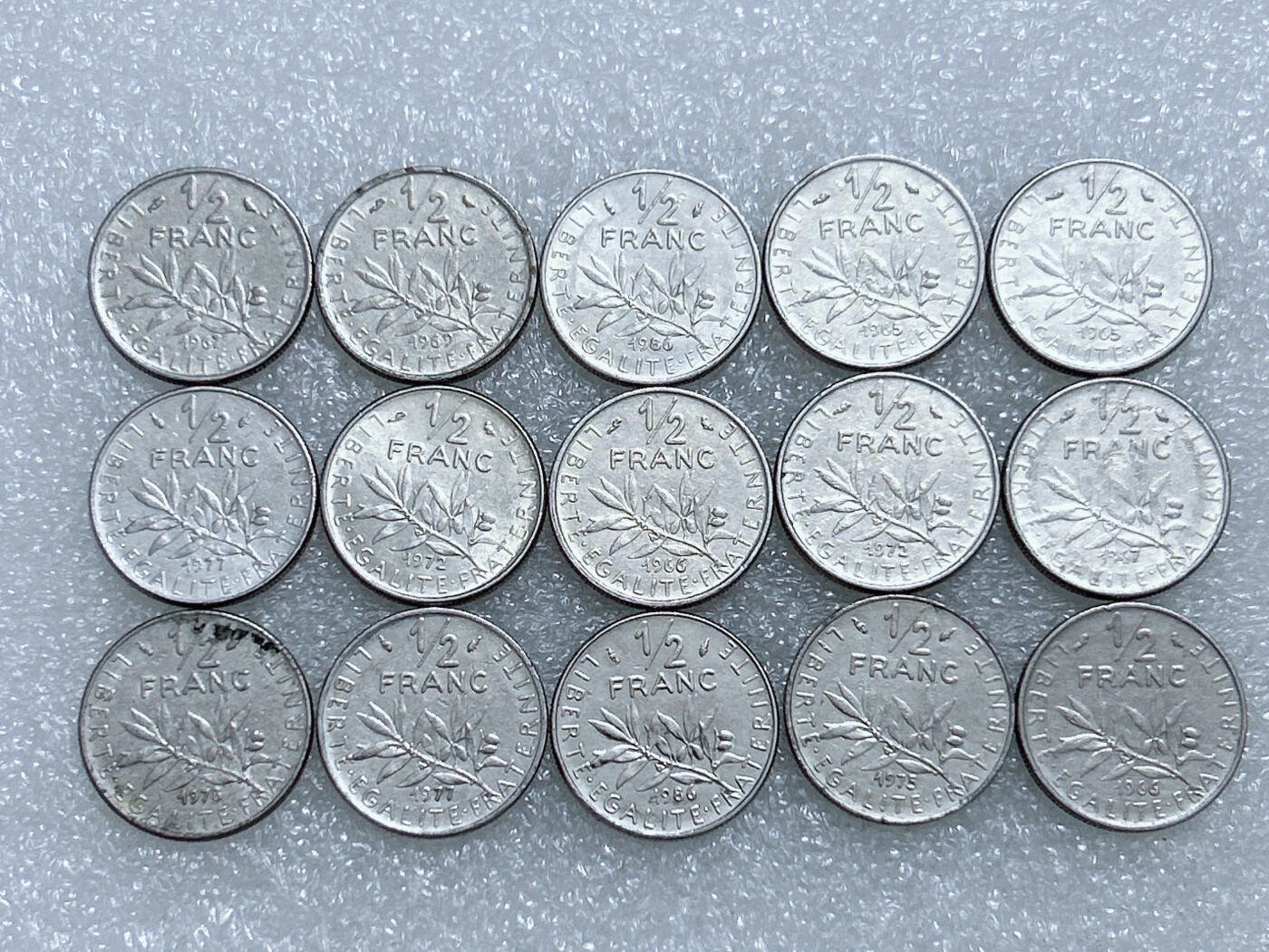 第一海外回流一元起拍收藏 散集专场  第282期 法国1/2法郎硬币 15枚