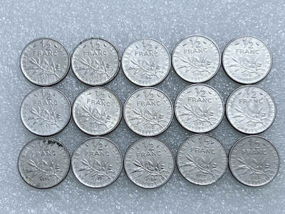 第一海外回流一元起拍收藏 散集专场  第282期 - 法国1/2法郎硬币 15枚