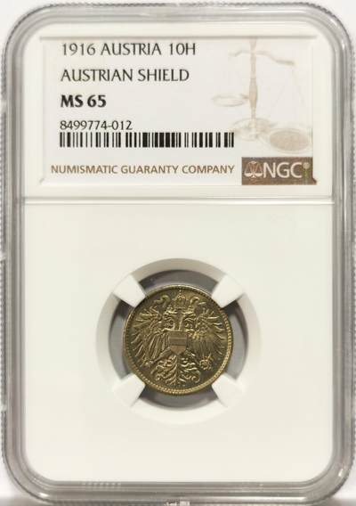 博洋堂世界钱币拍卖第154期（全场包邮） - NGC MS65 奥地利1916年盾徽版10赫勒双头鹰镍币