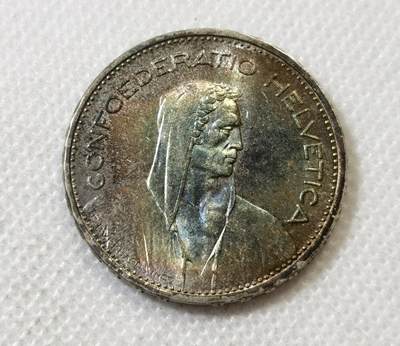 甄臻铺-世界币章拍卖（第45期）精品场拍品征集中，送拍享返佣金等优惠多多 - 瑞士 1932年 威廉泰尔 5法郎 银币 UNC五彩转光，细节见图