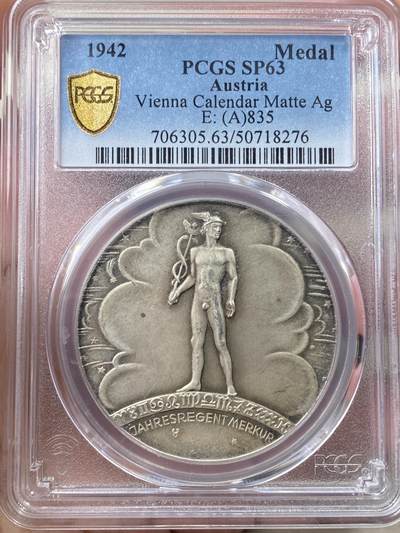 万国钱币拍卖第058期（万国新年大拍） PCGS SP63 1942年德国（含奥地利）维也纳民族社会主义工人党帝国星座日历大银章 帝国经典名品 精铸磨砂MATTE质感 PC唯二冠军分 40MM 