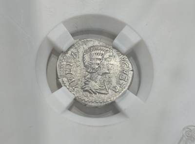 瓶子🏺第222期拍卖会 -  公元193-217年   古罗马帝国时代多姆娜皇后	 正面皇后头像  背面天后朱诺 1狄纳里银币 3克