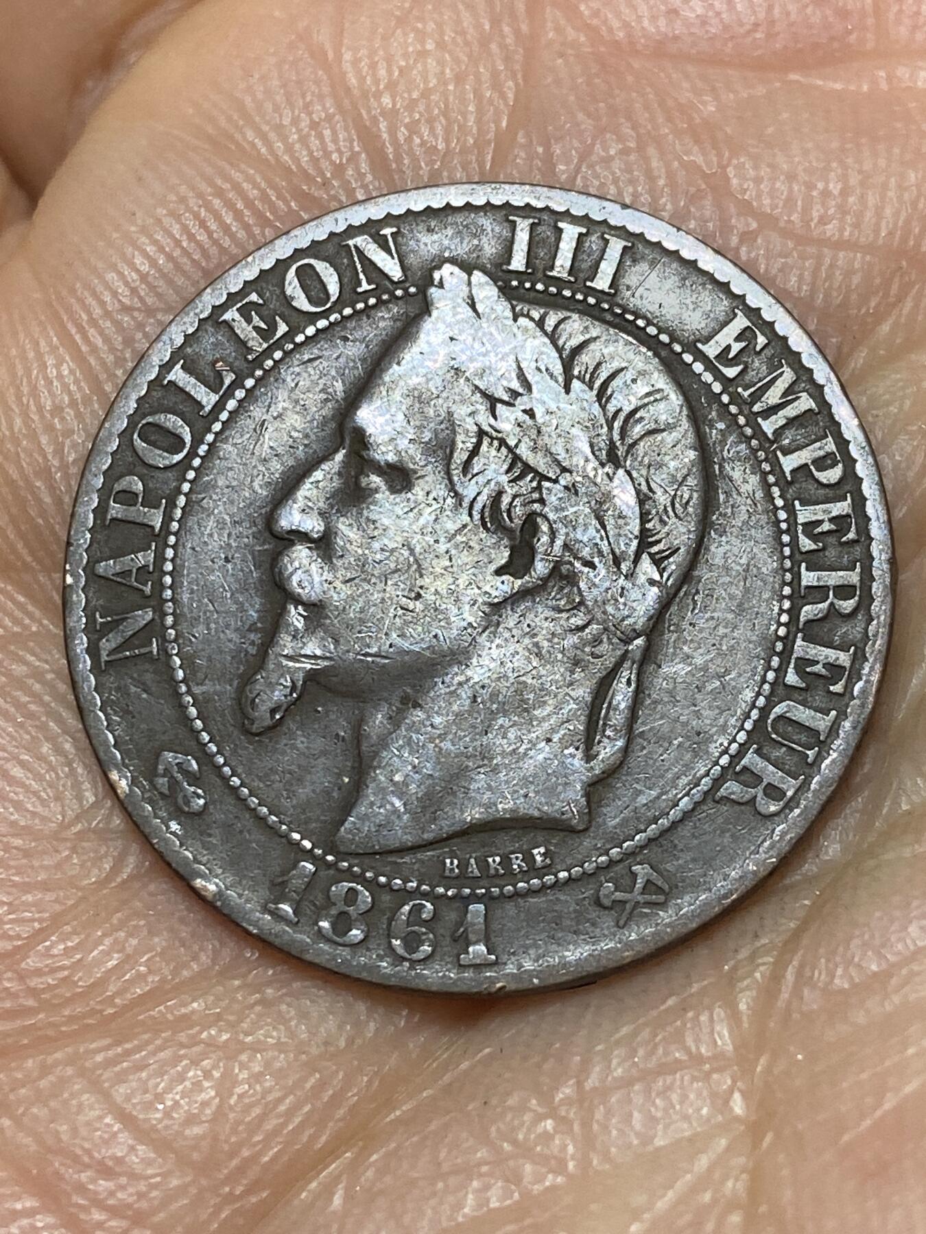 2025年第一百四十场(总第一百六十六场）外国好品散币场(免佣金) 法兰西第二帝国1861年5生丁(拿破仑三世第二版，K标波尔多造)