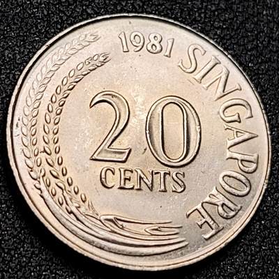 泉币菌-第154场-圣诞节专场 - 高币值 1981年 新加坡20分 海洋动物-剑鱼 24mm