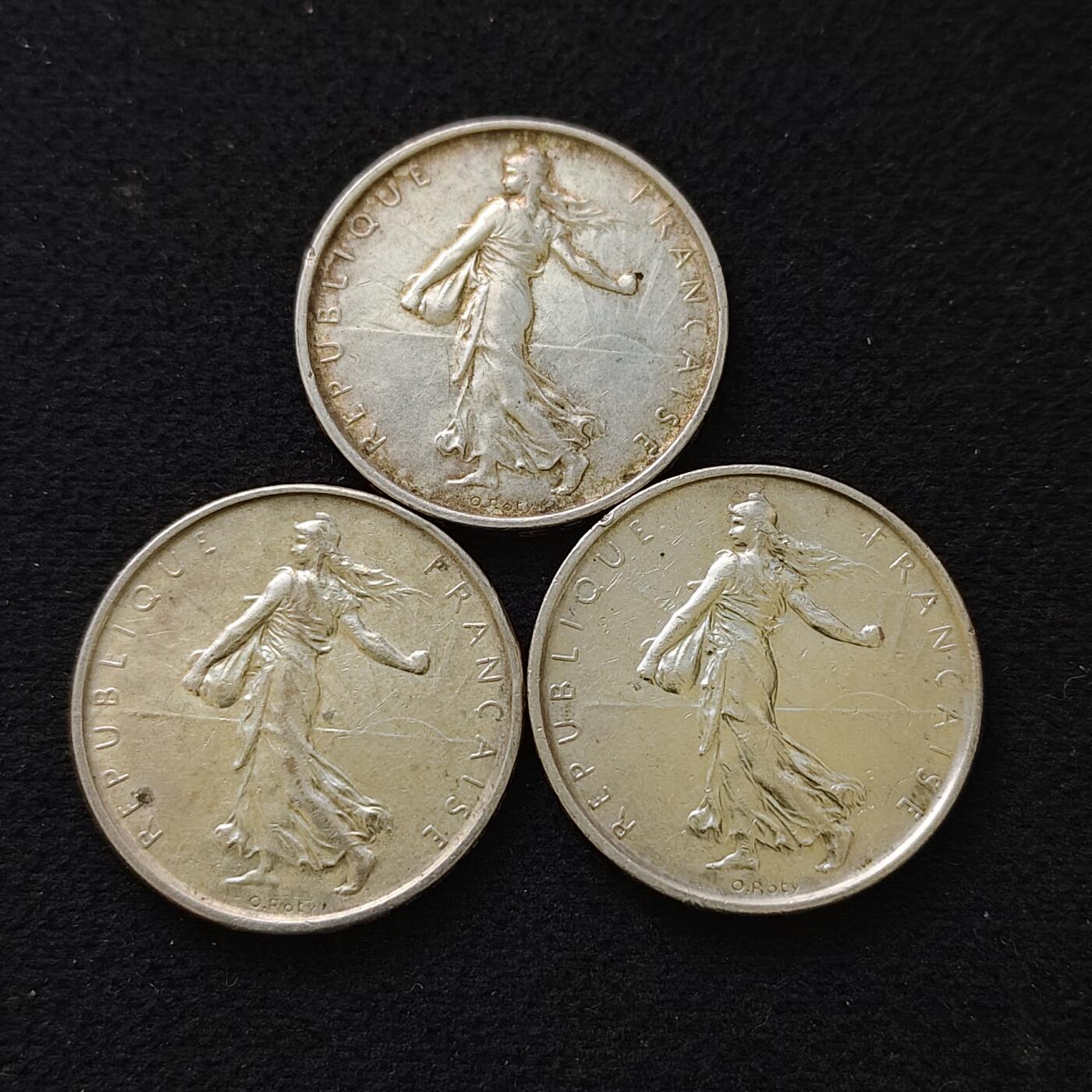 【全场包邮】纯粹捡漏拍489场（免费代拍第26场） 法国1960年5法郎（29毫米12克）银币3枚一组（银价约450）