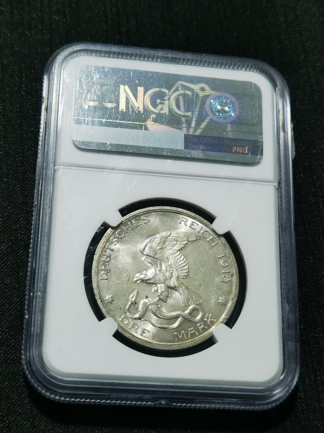 天下钱庄专场欢迎参拍 NGC MS62+普法胜利3马克银币