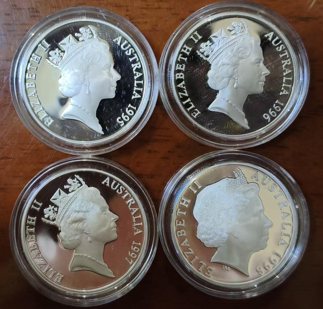 ❤️【币观天下】❤️ 第336期钱币拍卖- 2025.12.26周五晚上6点半场-长期征集拍品 澳大利亚1995--1998濒危动物系列银币，一套四枚，海陆空物种齐全，含纯银74克