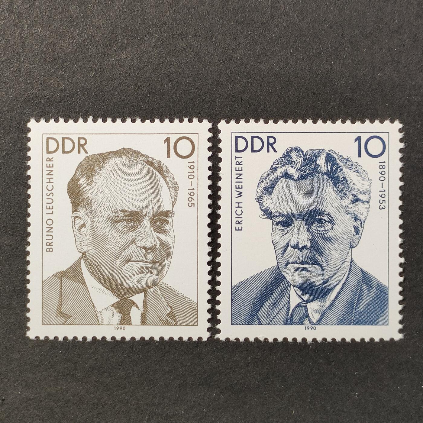 ↓君缘收藏691期☞钱币邮品↓无佣金、可寄存、满30元包邮  德国邮票东德，1990年德国工人运动杰出人物(第十六组)邮票2全