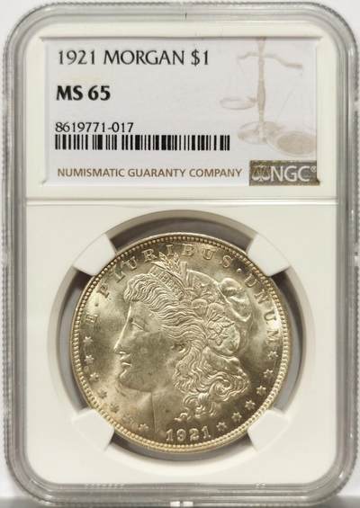 博洋堂世界钱币拍卖第154期（全场包邮） - NGC MS65 美国1921年摩根银币，极美卷拆品相，漂亮的原光，一步到位好品相。