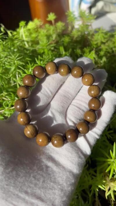 零元拍：W1-4 金丝楠圆珠珠手串，20MM 金丝满满，满荧光，满手留香