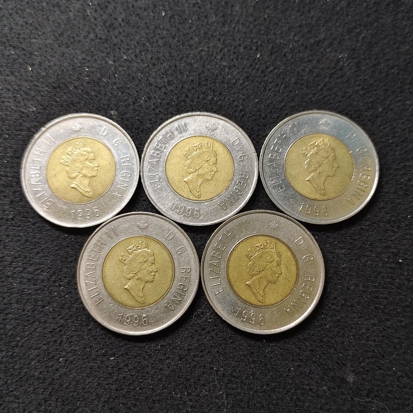 【全场包邮】纯粹捡漏拍488场（免费代拍第25场） 加拿大各年份北极熊2元双色币5枚一组