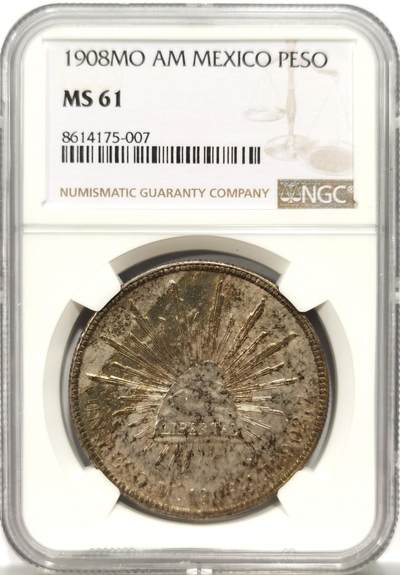 博洋堂世界钱币拍卖第154期（全场包邮） - NGC MS61 墨西哥直边鹰洋1908MO AM 五彩