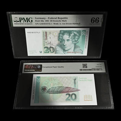 德国1991年20马克AA首发冠PMG66分 - 德国1991年20马克AA首发冠PMG66分