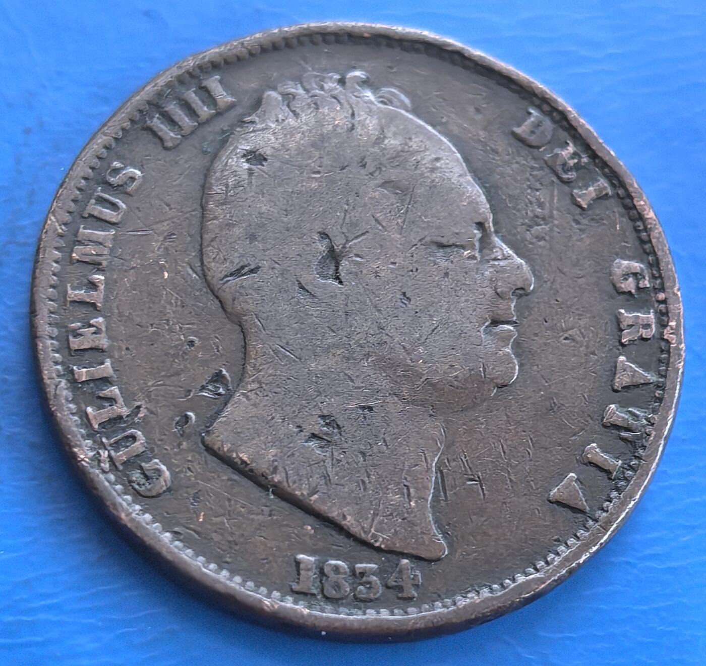 外国优质老铜币高银银币，周六九点倒数截拍，满百包邮，持续收拍 英国1834年半便士铜币，正面不列颠尼亚坐像经典，背刻威廉四世像，百年包浆，藏维多利亚前殖民货币史，古英币收藏佳选 。