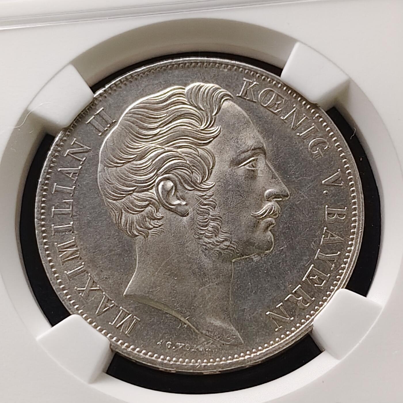 【全场包邮】纯粹捡漏拍489场（免费代拍第26场） 德国巴伐利亚1855年马克西米利安二世2盾圣母抱婴大银币-NGC UNC DETAILS