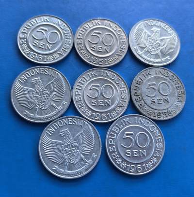 外国优质老铜币高银银币，周六九点倒数截拍，满百包邮，持续收拍 - 印度尼西亚1958年-1961年50仙8枚
