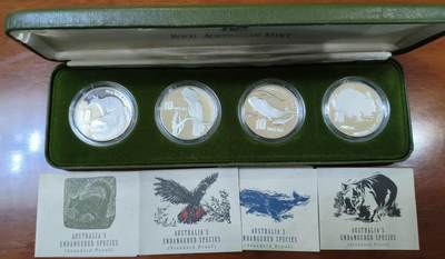 ❤️【币观天下】❤️ 第336期钱币拍卖- 2025.12.26周五晚上6点半场-长期征集拍品 - 澳大利亚1995--1998濒危动物系列银币，一套四枚，海陆空物种齐全，含纯银74克
