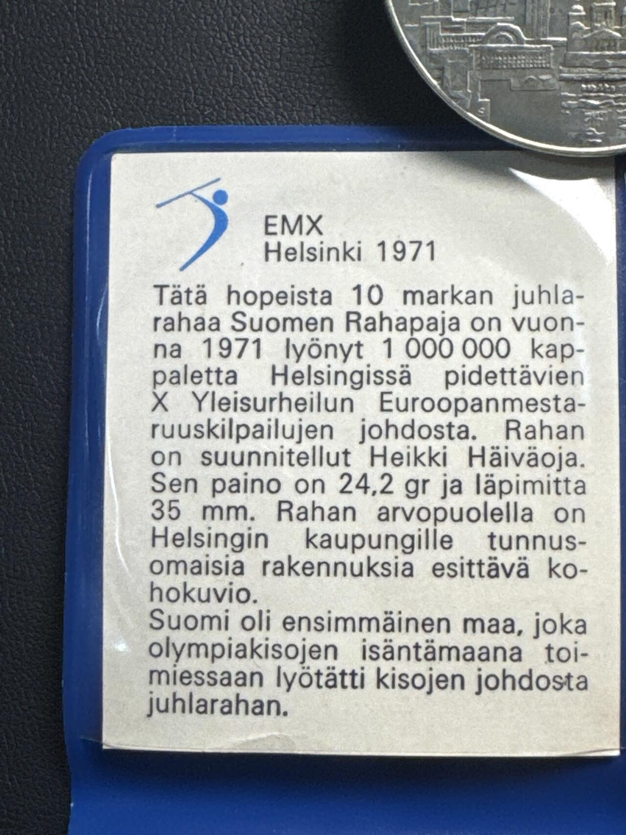 ❤️【币观天下】❤️ 第336期钱币拍卖- 2025.12.26周五晚上6点半场-长期征集拍品 稀少 芬兰早期原包装带证书1971年欧洲田径锦标赛纪念银币24.2克