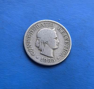 外国优质老铜币高银银币，周六九点倒数截拍，满百包邮，持续收拍 - 瑞士1885 年10 分，正面赫尔维蒂亚女神（瑞士象征），背面花卉环饰，工艺细腻。承载 19 世纪瑞士货币史，百年流通品相凝萃岁月。