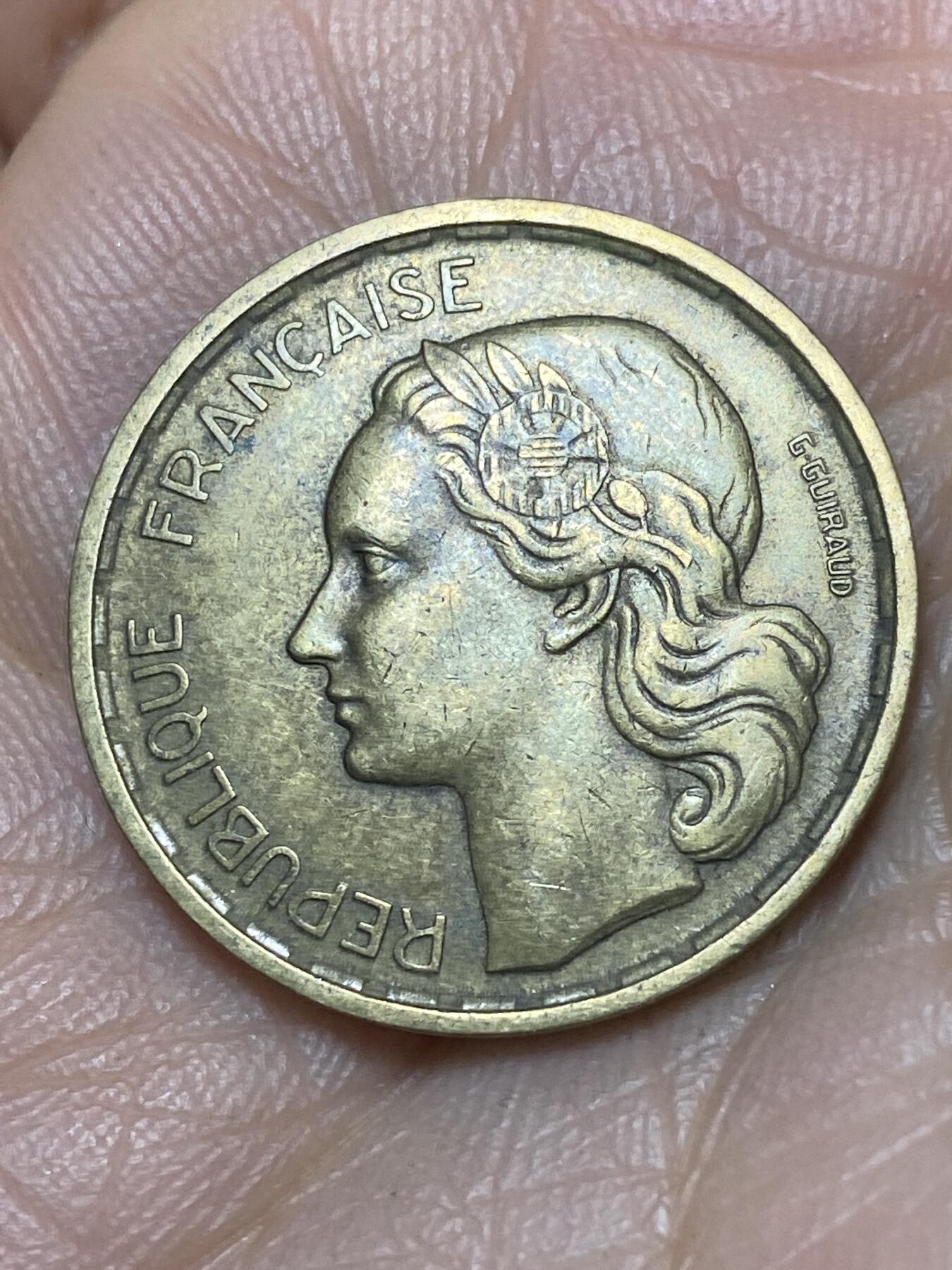 2025年第一百四十场(总第一百六十六场）外国好品散币场(免佣金) 法兰西第四共和国1950年20法郎(头像后单排字首发年，4羽版，B标博蒙莱罗热造)