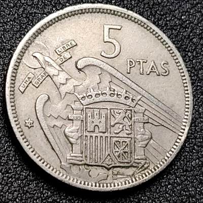 泉币菌-第154场-圣诞节专场 - 1957西班牙5比塞塔 直径23mm 弗朗哥鹰徽 