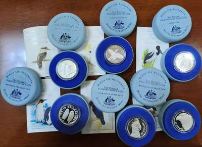 ❤️【币观天下】❤️ 第336期钱币拍卖- 2025.12.26周五晚上6点半场-长期征集拍品 - 澳大利亚1989--1994鸟类加厚银币6枚套 澳大利亚特有鸟类 原盒证 含纯银222克