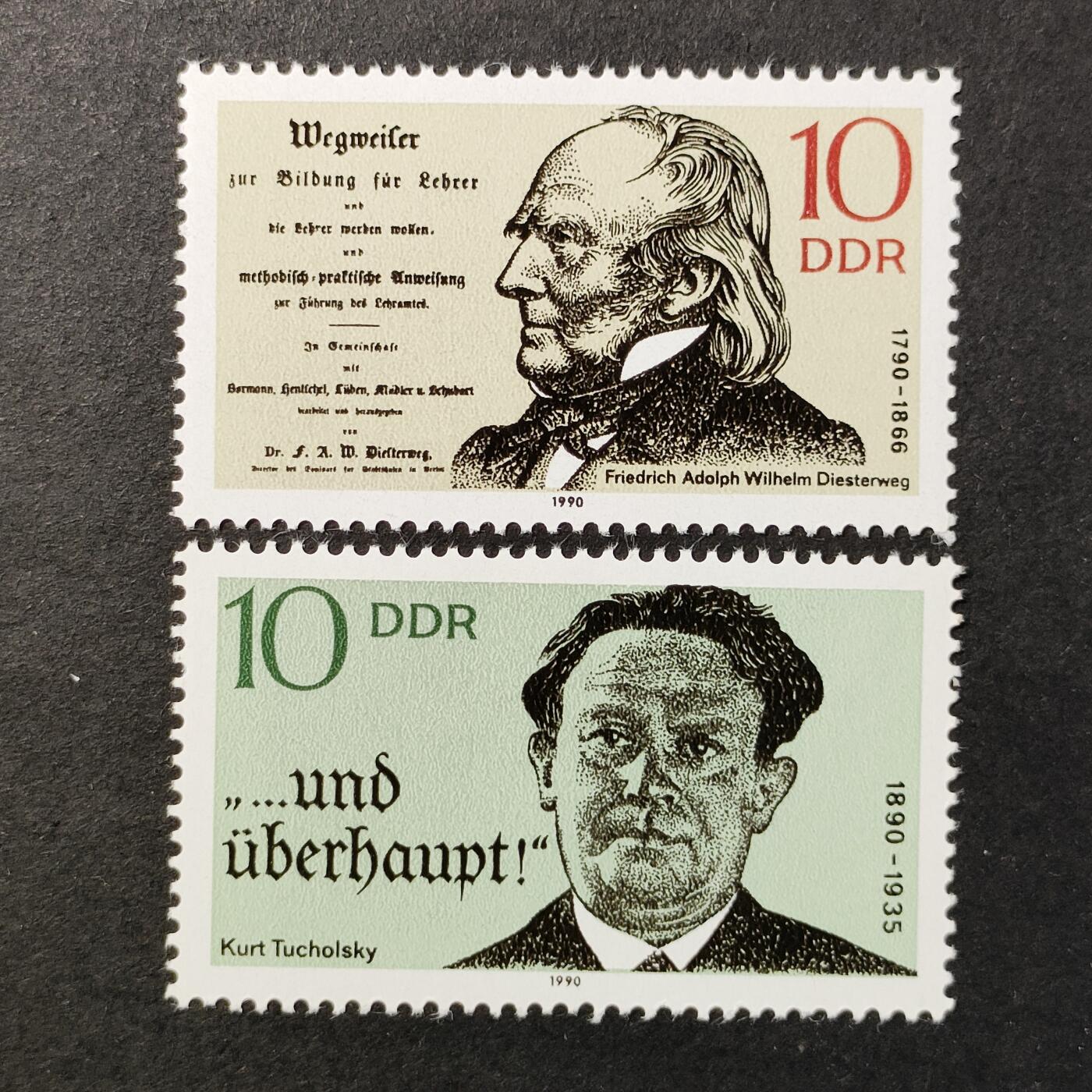 ↓君缘收藏691期☞钱币邮品↓无佣金、可寄存、满30元包邮  德国邮票东德，1990年杰出人物(第十二组)邮票2全