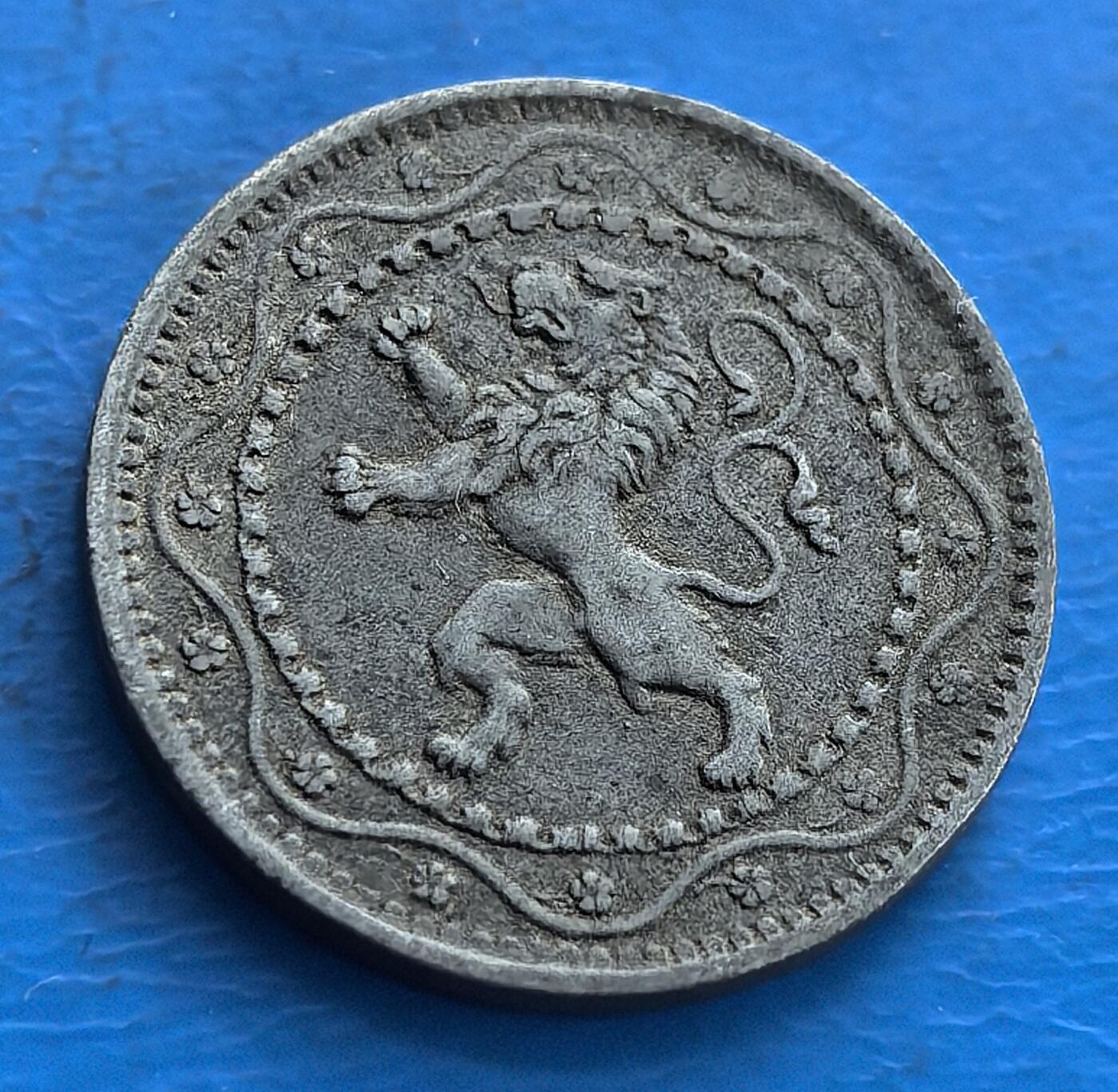 外国优质老铜币高银银币，周六九点倒数截拍，满百包邮，持续收拍 1916 年比利时 5 分锌币，一战战时铸币，背刻立狮国徽，包浆载岁月，藏欧陆战史与国家象征，战时货币收藏特色标 。