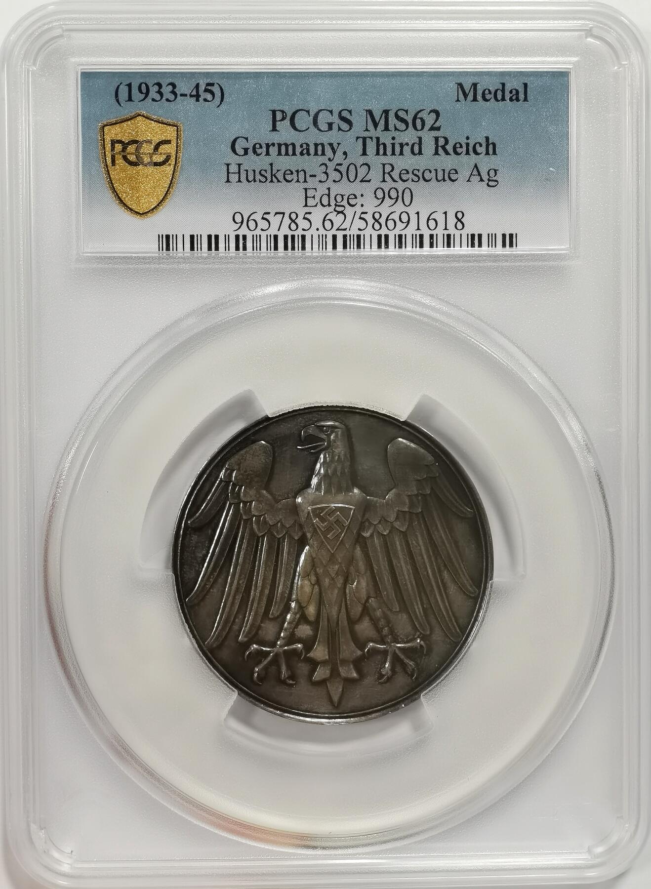 博洋堂世界钱币拍卖第154期（全场包邮） PCGS MS62 冠军分！德三紧急援助大型厚重大银章！经典传承德三老鹰构图！
