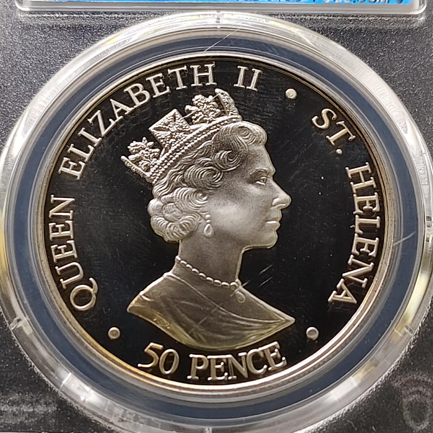 【全场包邮】纯粹捡漏拍489场（免费代拍第26场） 【收藏级·冠军分】圣赫勒拿2003年50便士女王加冕50周年纪念币-PCGS MS68