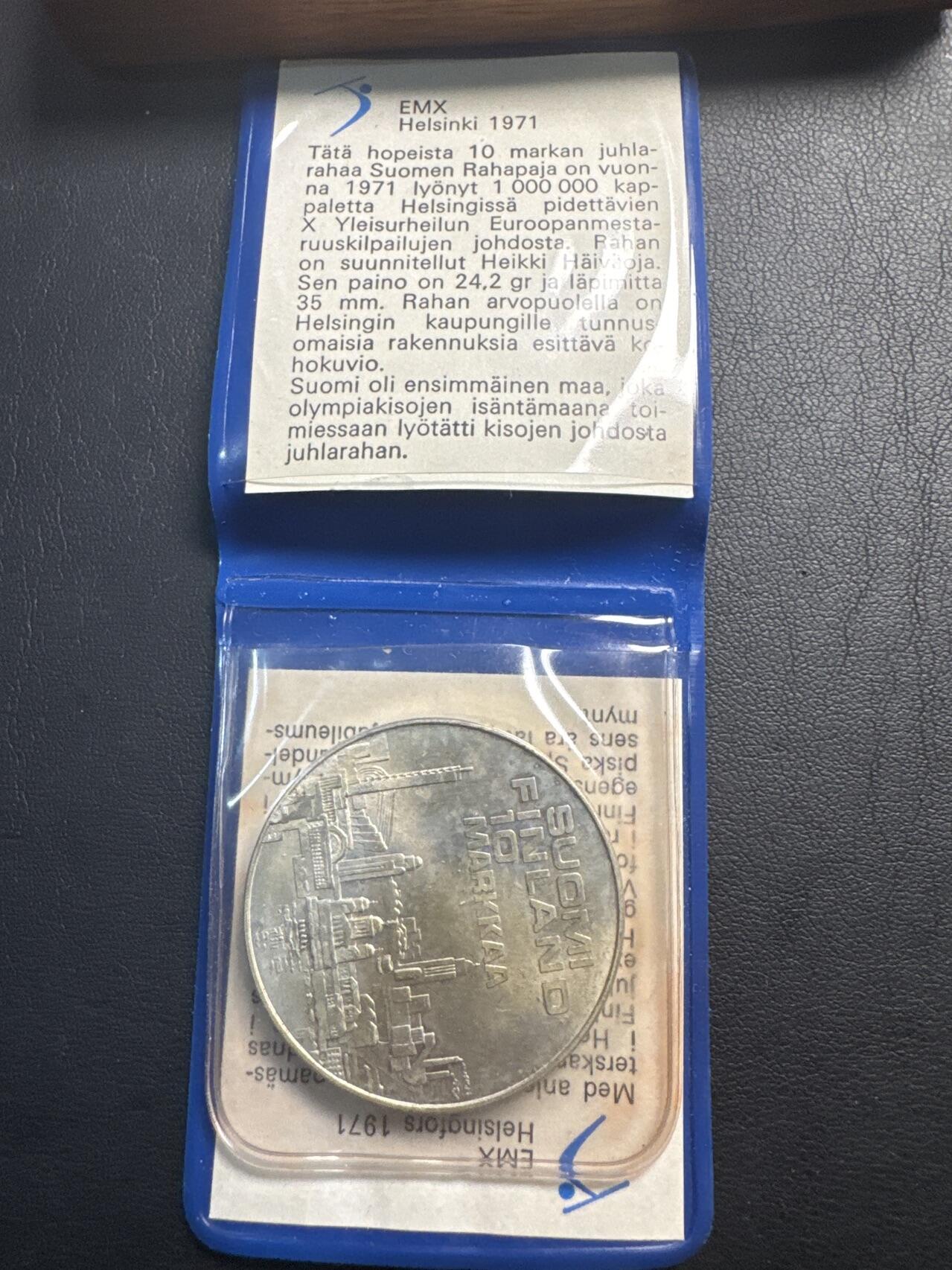 ❤️【币观天下】❤️ 第336期钱币拍卖- 2025.12.26周五晚上6点半场-长期征集拍品 稀少 芬兰早期原包装带证书1971年欧洲田径锦标赛纪念银币24.2克