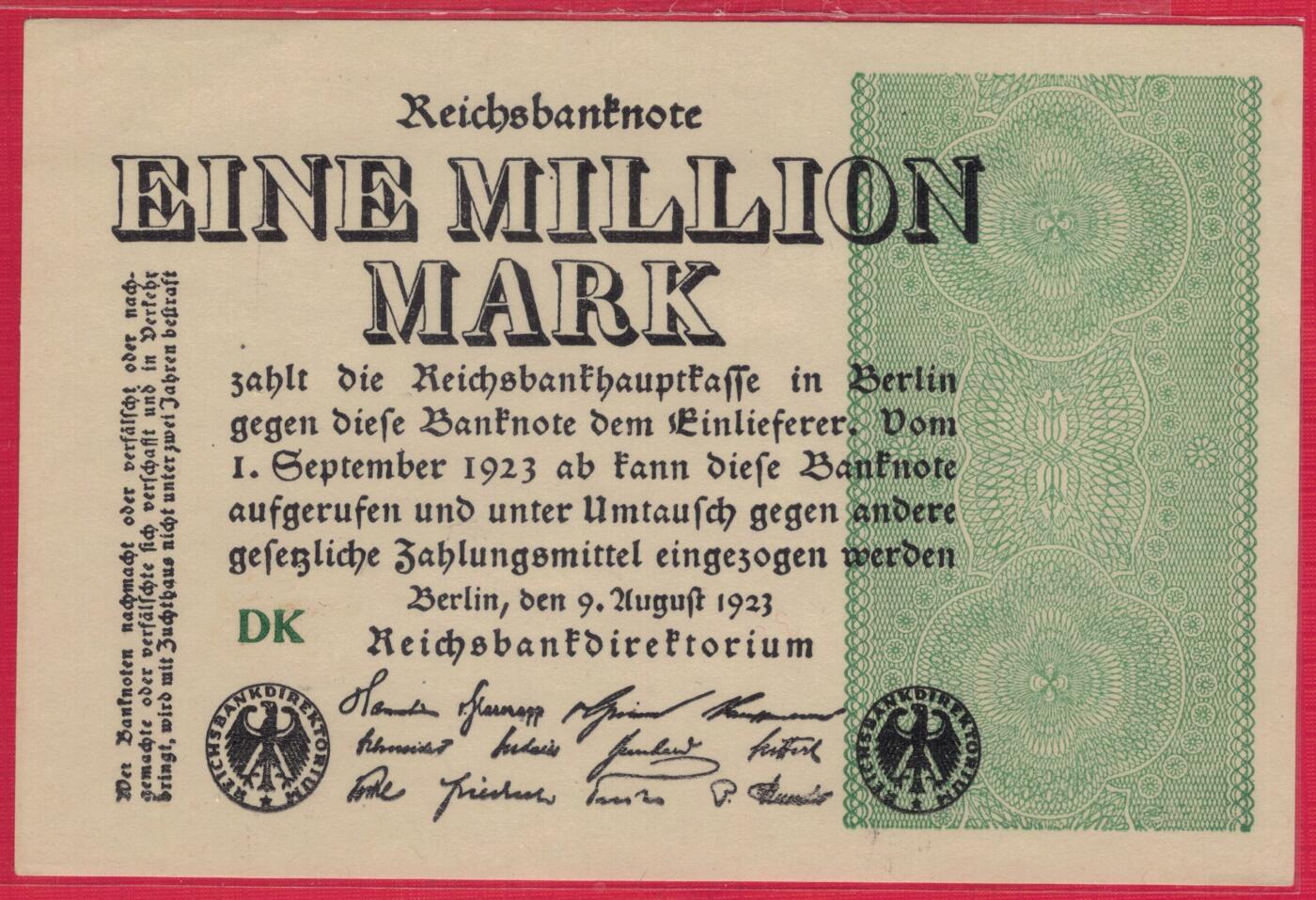 德国1923年1000000马克(100万马克) P-102b L型水印(小圆圈) 实物图 UNC