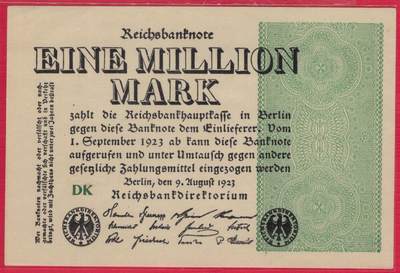 德国1923年1000000马克(100万马克) P-102b L型水印(小圆圈) 实物图 UNC - 德国1923年1000000马克(100万马克) P-102b L型水印(小圆圈) 实物图 UNC